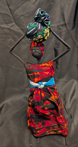 "African Mom" Standing Doll in Kitenge African Fabric with Baby