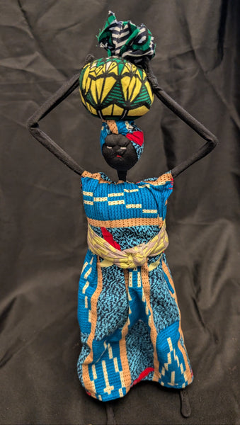 "African Mom" Standing Doll in Kitenge African Fabric with Baby