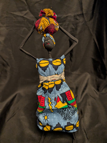 "African Mom" Standing Doll in Kitenge African Fabric with Baby