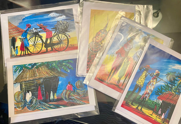 Set of 5 Original Ugandan African Art Blank Notecards with Envelopes