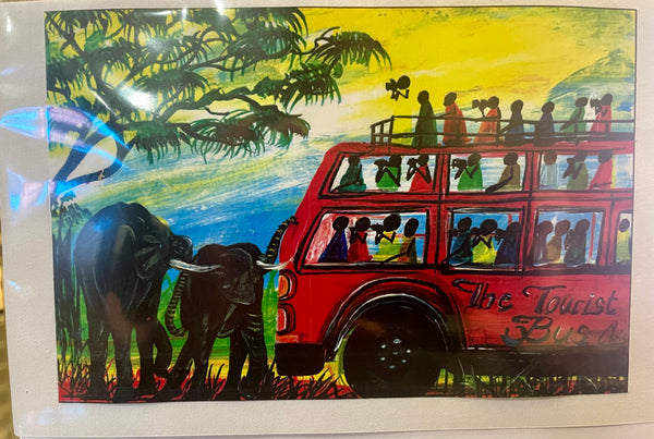 Set of 5 Original Ugandan African Safari Art Blank Notecards with Envelopes