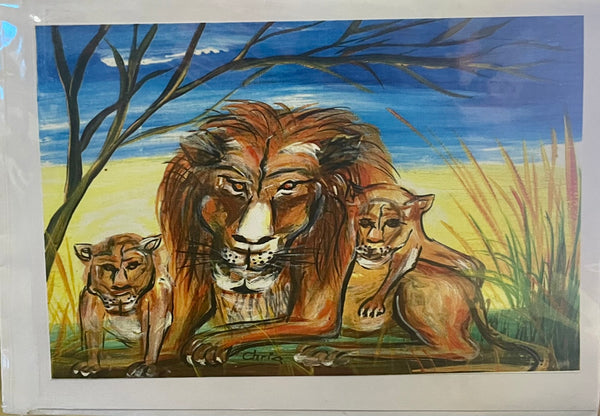 Set of 5 Original Ugandan African Safari Art Blank Notecards with Envelopes