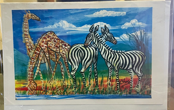 Set of 5 Original Ugandan African Safari Art Blank Notecards with Envelopes