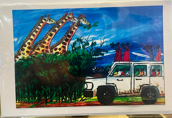 Set of 5 Original Ugandan African Safari Art Blank Notecards with Envelopes