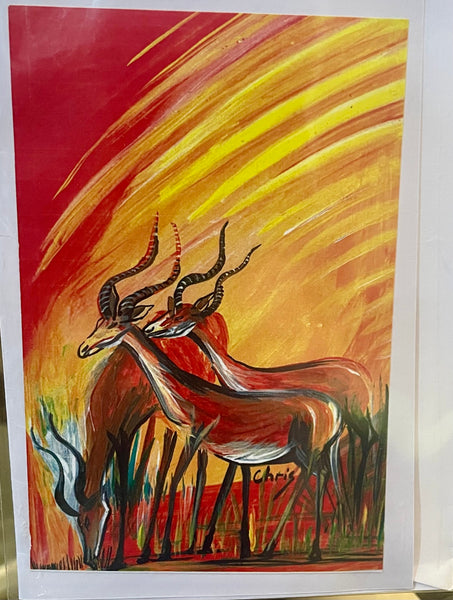 Set of 5 Original Ugandan African Safari Art Blank Notecards with Envelopes