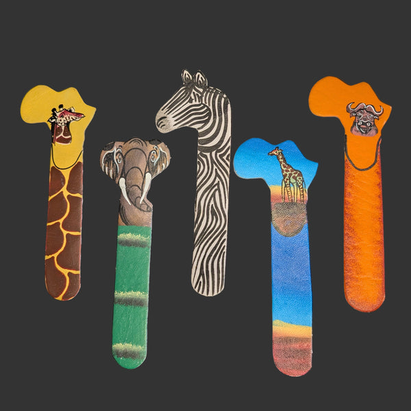 Handpainted African Safari Animal Leather Bookmarks
