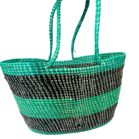 Green and Black Market Tote Basket with Handles
