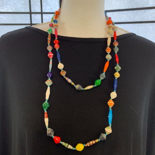 Handmade Ugandan Paper Bead Necklace Multicolor