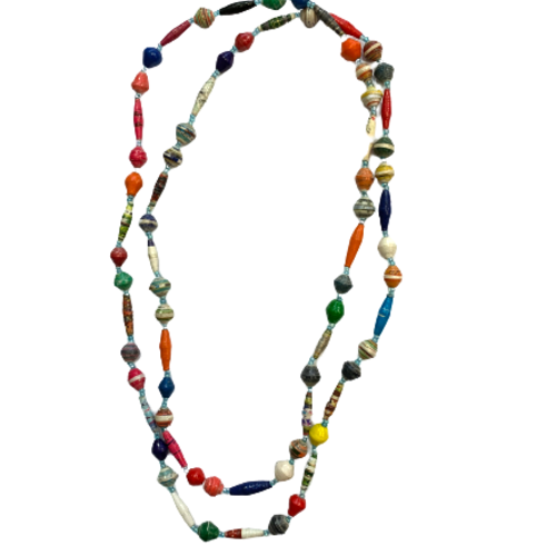 Handmade Ugandan Paper Bead Necklace Multicolor