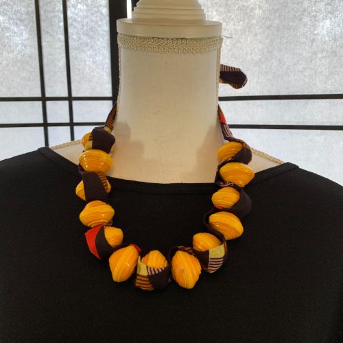 Ugandan Paper Bead & African Fabric Necklace (Choose Color)