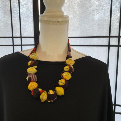 Ugandan Paper Bead & African Fabric Necklace (Choose Color)