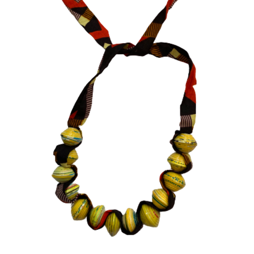 Ugandan Paper Bead & African Fabric Necklace (Choose Color)