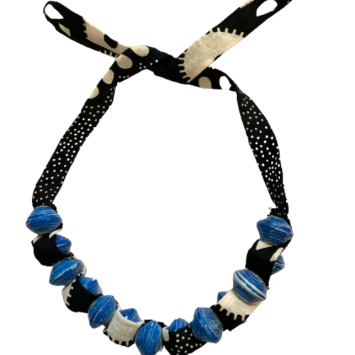 Ugandan Paper Bead & African Fabric Necklace (Choose Color)