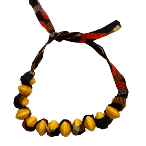 Ugandan Paper Bead & African Fabric Necklace (Choose Color)