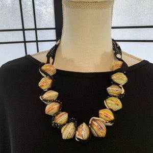 Ugandan Paper Bead & African Fabric Necklace (Choose Color)