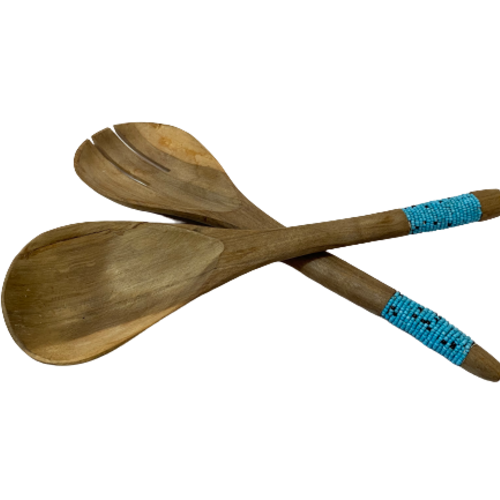 Hand Carved Wood Salad Set