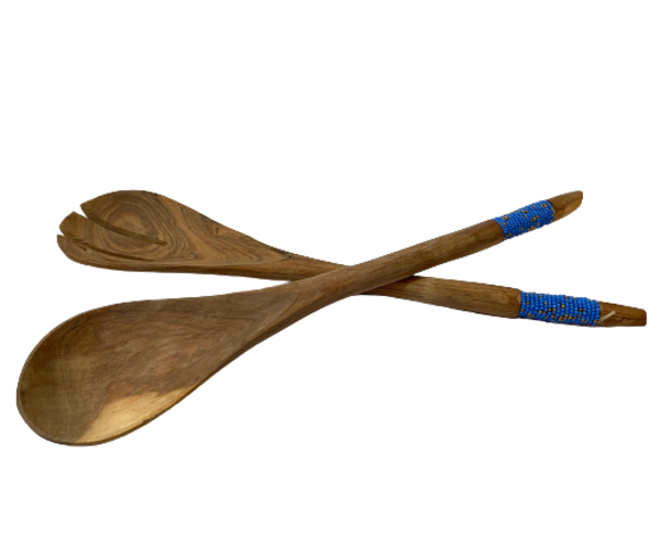 Hand Carved Wood Salad Set