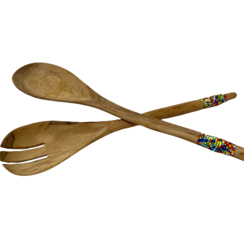 Hand Carved Wood Salad Set