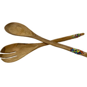 Hand Carved Wood Salad Set