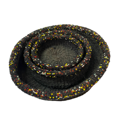 Hand Woven 3-pc Nesting Basket Set with Beaded Rim (Multiple Color Options)