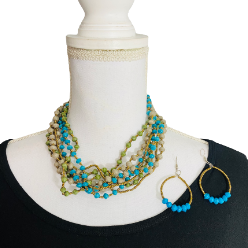 Matching Handmade Ugandan Paper Bead Earring & Necklace Set