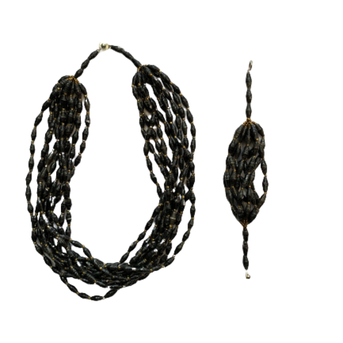 Handmade Ugandan Paper Bead Necklace & Bracelet Matching Set (2 Color Options)