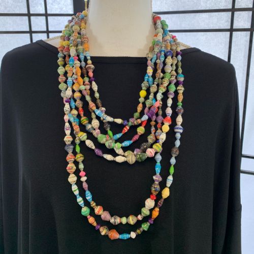 Handmade 7-Strand Ugandan Paper Bead Necklace (4 Color Options)