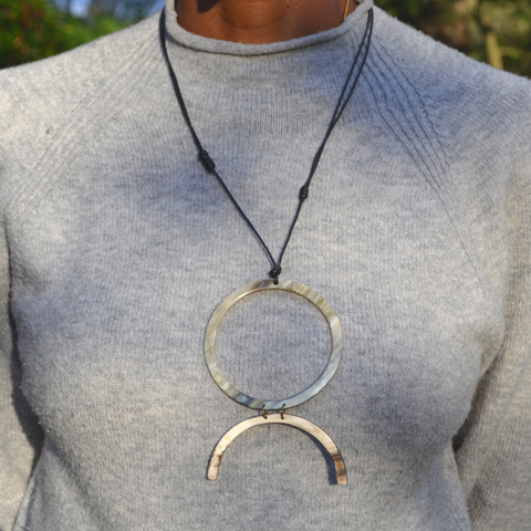 Handmade Ankole Cow Horn Necklace - Horn Circle and Crescent