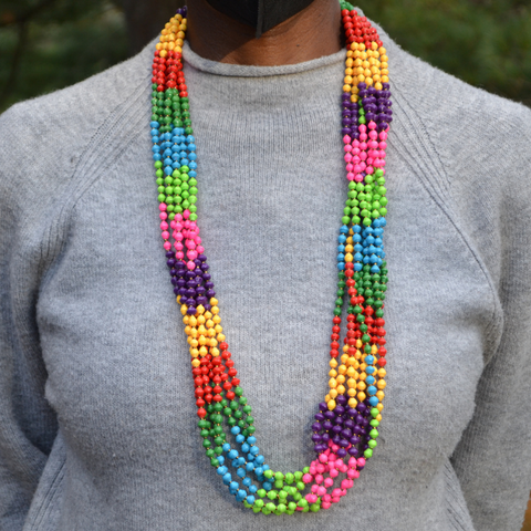 Handmade 8-Strand Rainbow Ugandan Paper Bead Necklace