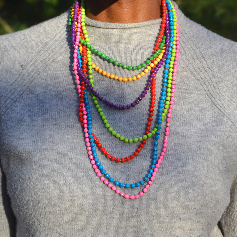Handmade 7-Strand Rainbow Ugandan Paper Bead Necklace