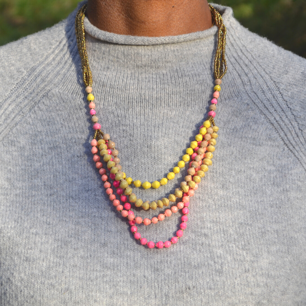Handmade 5-Strand Ugandan Paper Bead Necklace - 3 Colors