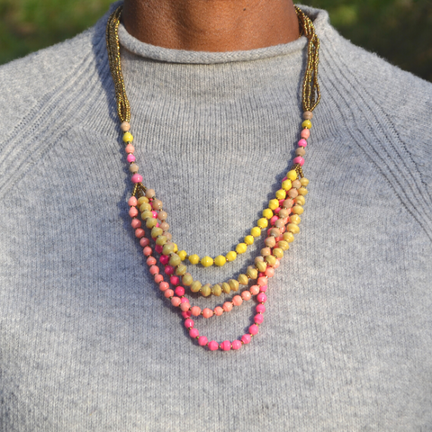 Handmade 5-Strand Ugandan Paper Bead Necklace - 3 Colors