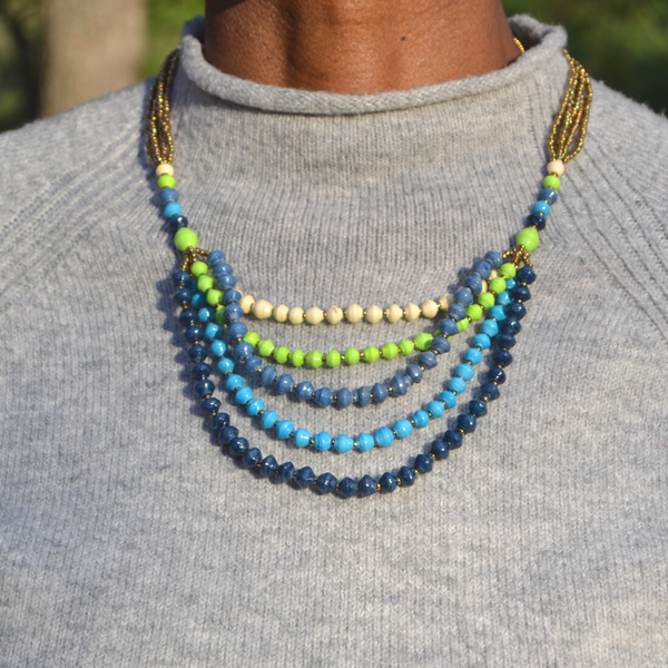 Handmade 5-Strand Ugandan Paper Bead Necklace - 3 Colors