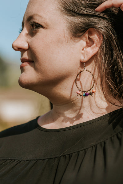 Paper and Seed Bead Hoop Earrings