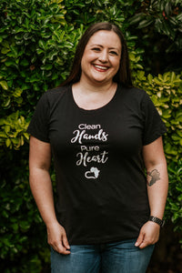Black "Clean Hands" Fitted Tee (Junior's Sizing Size L)