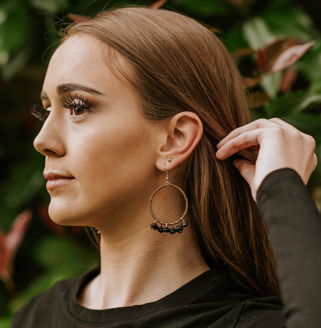 Paper and Seed Bead Hoop Earrings