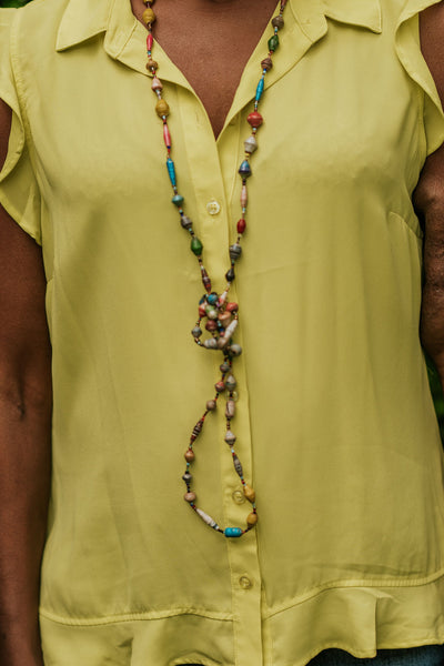 Handmade Ugandan Paper Bead Necklace Multicolor