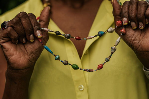 Handmade Ugandan Paper Bead Necklace Multicolor