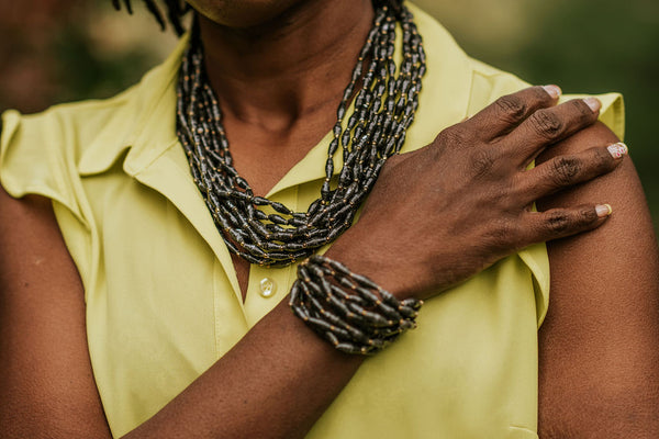Handmade Ugandan Paper Bead Necklace & Bracelet Matching Set (2 Color Options)
