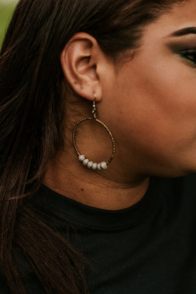 Paper and Seed Bead Hoop Earrings