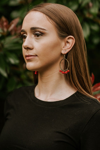 Paper and Seed Bead Hoop Earrings