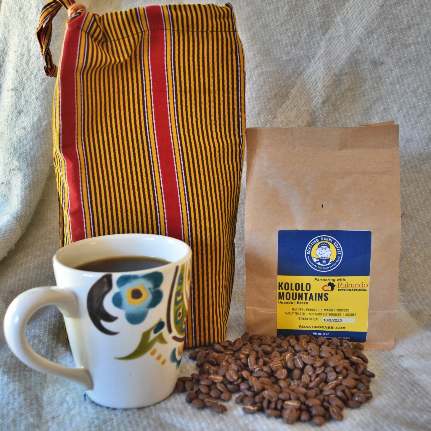 12oz Whole Bean Kololo Mountains Ugandan Blend Coffee & Handmade Bag