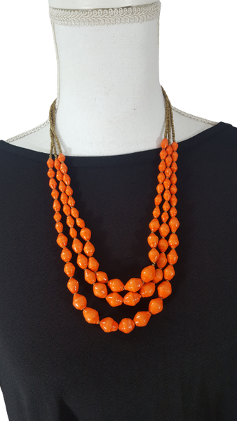 Handmade Multi-Strand Ugandan Paper & Seed Bead Necklace (Multiple Color/Design Options)