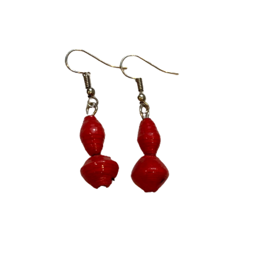 Handmade Ugandan Paper 2-Bead Earrings (Multiple Colors Available)