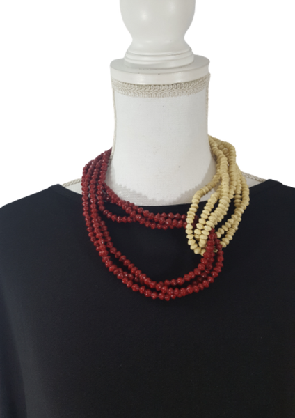 Two Color Twisted Paper Bead Necklace (3 Color Options)