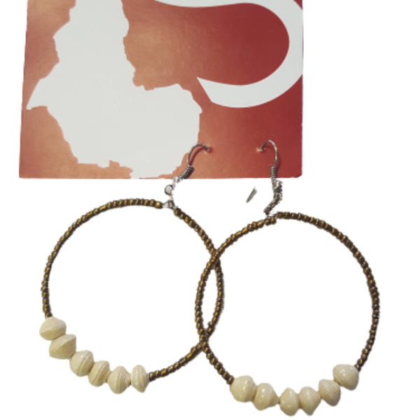 Paper and Seed Bead Hoop Earrings